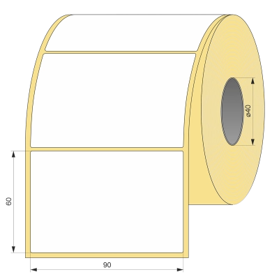 Термотрансферная этикетка полуглянец 90x60, 1000 шт  втулка 40 UnaProf фото 1